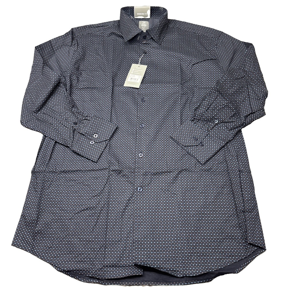 Stacy Adams Modern Fit LS Dress Shirt Navy Blue Geometric Diamond Pattern NWT 2X